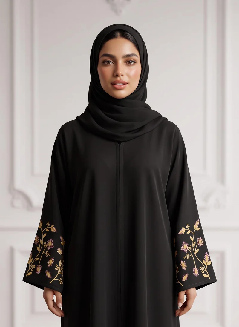 نخبة Golden Flora Embroidered Abaya | Nida Fabtic-946