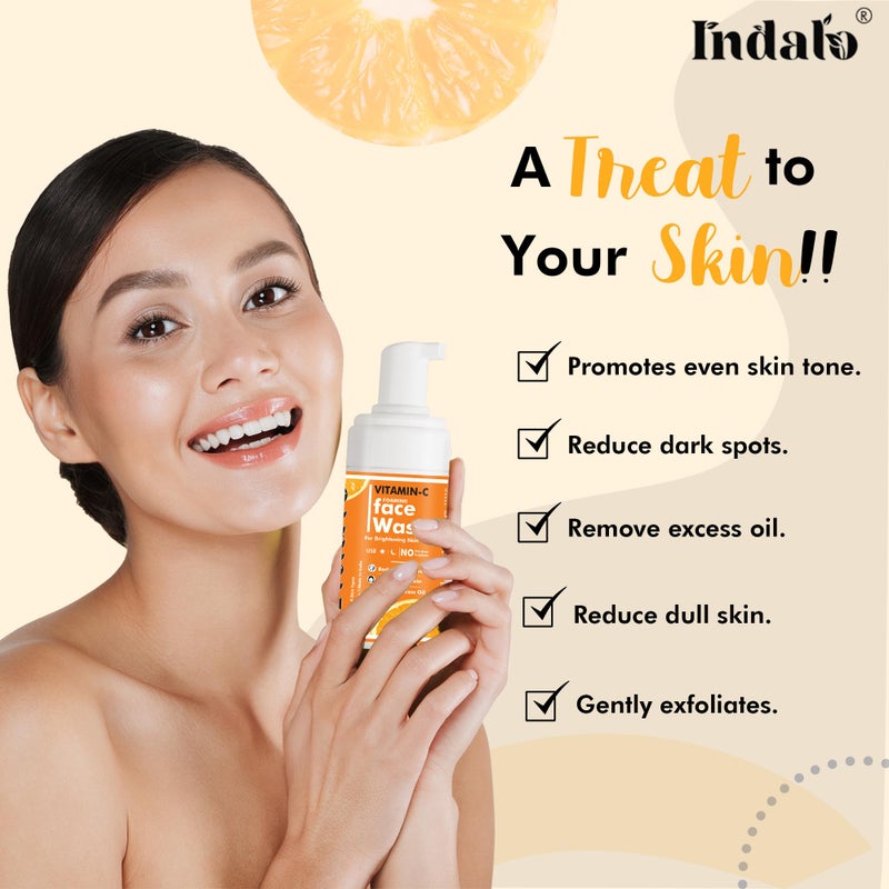Indalo Vitamin C foaming face wash with Aloe Vera Extract, Brightening Skin Tone, for all Skin Types 100 ml - Image 4