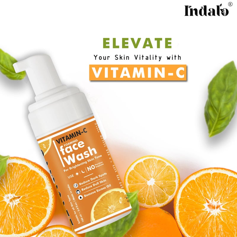 Indalo Vitamin C foaming face wash with Aloe Vera Extract, Brightening Skin Tone, for all Skin Types 100 ml - Image 2