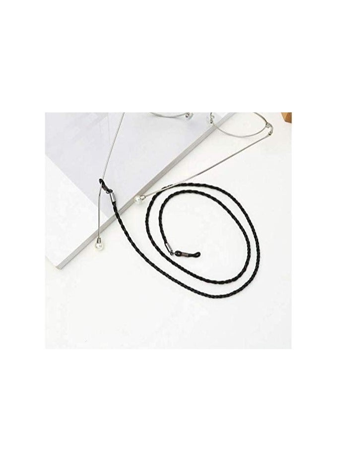 خاجول حزام حامل نظارات جلدية فاخر، حبل قابل للتعديل ومضاد للانزلاق لنظارات القراءة (أسود) - Image 3