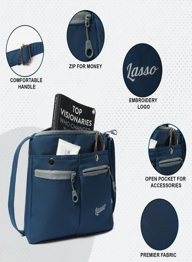 Lasso® Sling Bag For Women with Adjustable Strap Latest Stylish Ladies Crossbody Polyester Sling Bag for Office, Causal, Travel & College | 7L Capacity & front double Pockets - Blue & Grey - Image 4