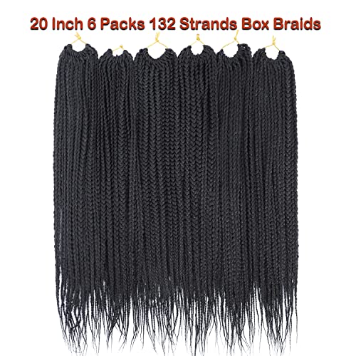 Chicmoi Box Braid Crochet Hair 20 Inch Crochet Box Braids Pre Looped Crochet Braids for Black Women Soft Medium Size Braided Hair Extension 1B Black Color 6 Packs Chicmoi (1B, 20 inch box braids 6 Packs) - Image 2