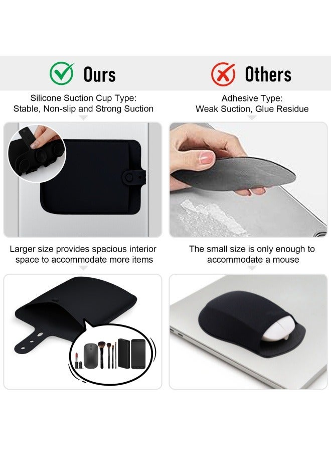 Mouse Holder for Laptop, Silicone Mouse Pouches with Powerful Suction Cup, Mouse Pocket No Residue Adhesive with Reusable,Mouse Bag Suitable for Laptop Office Home, Black