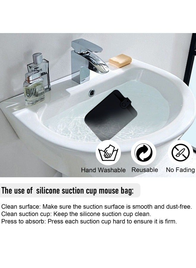 Mouse Holder for Laptop, Silicone Mouse Pouches with Powerful Suction Cup, Mouse Pocket No Residue Adhesive with Reusable,Mouse Bag Suitable for Laptop Office Home, Black