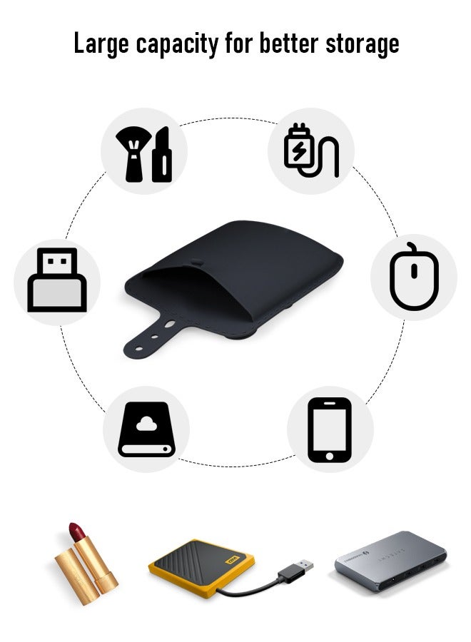 Mouse Holder for Laptop, Silicone Mouse Pouches with Powerful Suction Cup, Mouse Pocket No Residue Adhesive with Reusable,Mouse Bag Suitable for Laptop Office Home, Black