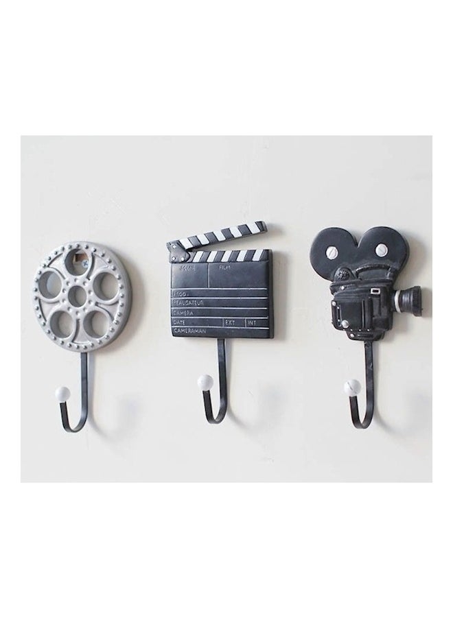 إسكدنيا 3 Pack Self Adhesive Hooks, Decorative Vintage Films Movie Reel, Clapper Board and Cinema Camera Resin Wall Coat Hooks for Hanging Coat, Scarf, Bag, Towel, Clothes, Short Sleeve ,Shirt Suit, Hats an  - Image 2