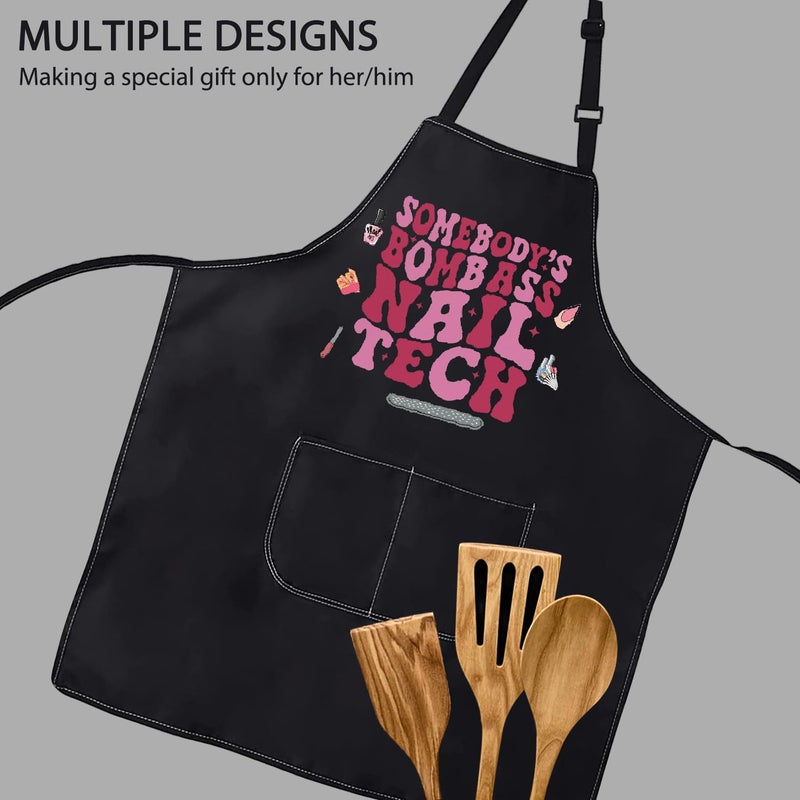 POFULL Nail Technician Gift Somebodyâ€™S Bomb Ass Nail Tech Apron Nail Artist Gift (Somebodyâ€™S Nail Tech Apron) - Image 3