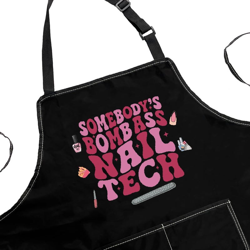 POFULL Nail Technician Gift Somebodyâ€™S Bomb Ass Nail Tech Apron Nail Artist Gift (Somebodyâ€™S Nail Tech Apron) - Image 5