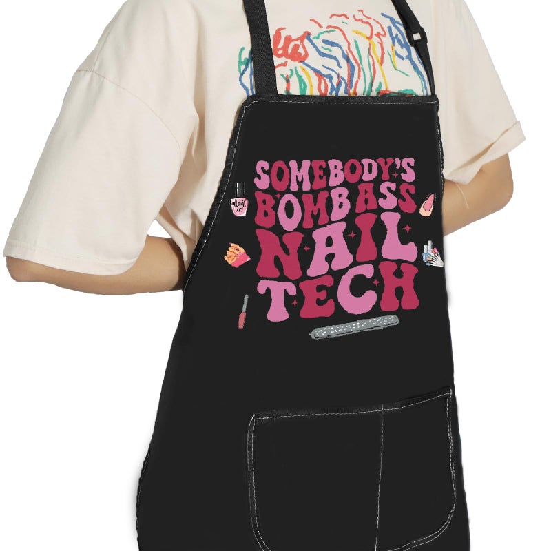 POFULL Nail Technician Gift Somebodyâ€™S Bomb Ass Nail Tech Apron Nail Artist Gift (Somebodyâ€™S Nail Tech Apron) - Image 4