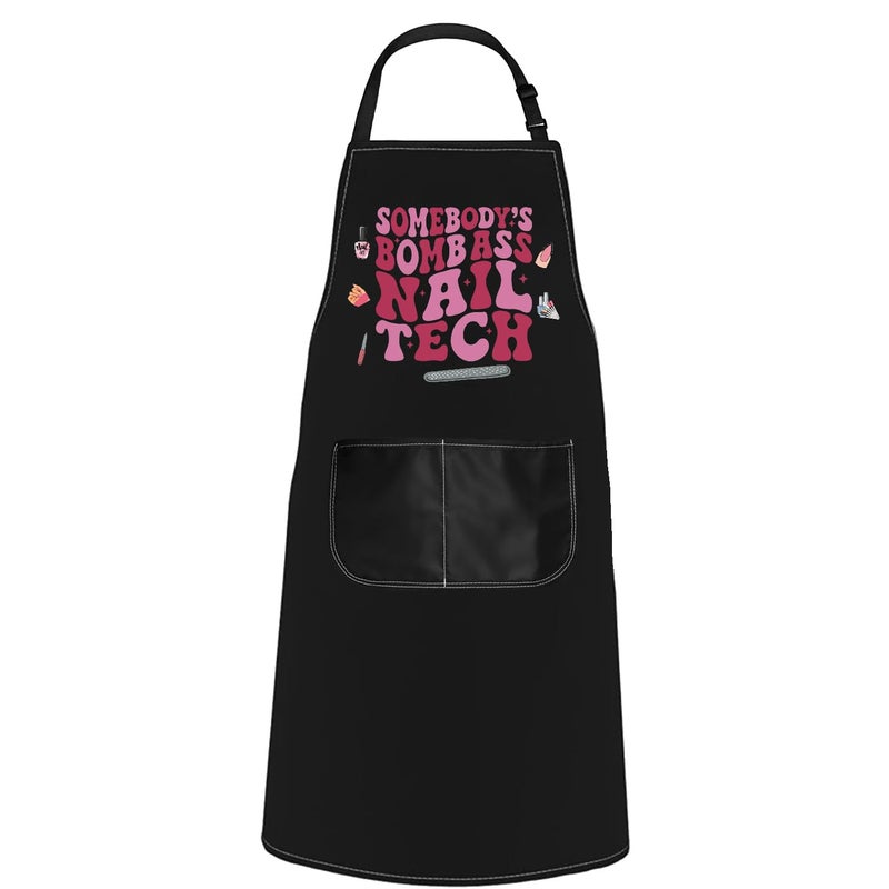 POFULL Nail Technician Gift Somebodyâ€™S Bomb Ass Nail Tech Apron Nail Artist Gift (Somebodyâ€™S Nail Tech Apron) - Image 1