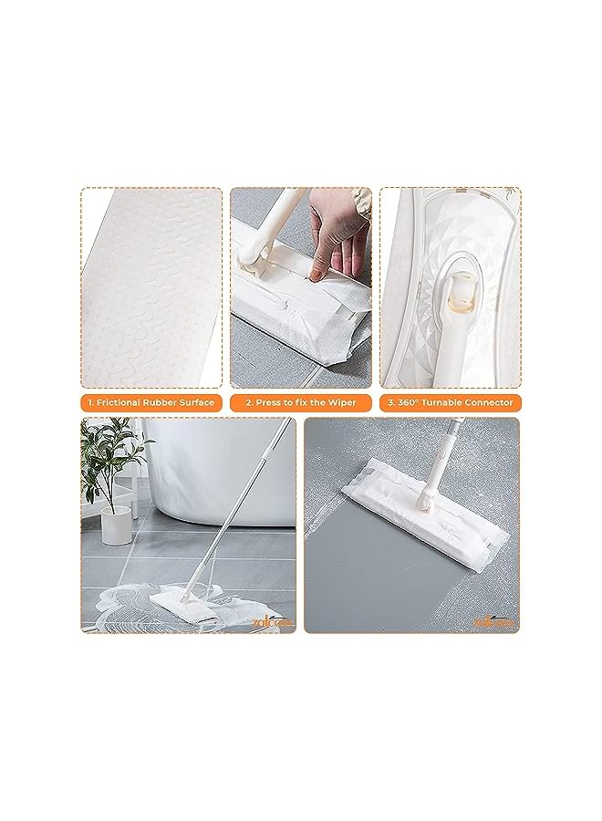 promass 7-in-1 Household Cleaning Set, Extendable Pole, Fiber Duster, Electrostatic Flat mop, Broom, Tile scrubber, Wiper/Scraper Broom, Window Cleaner 30 Dry and 20 Wet Disposable Sweeper Cloths - Image 3