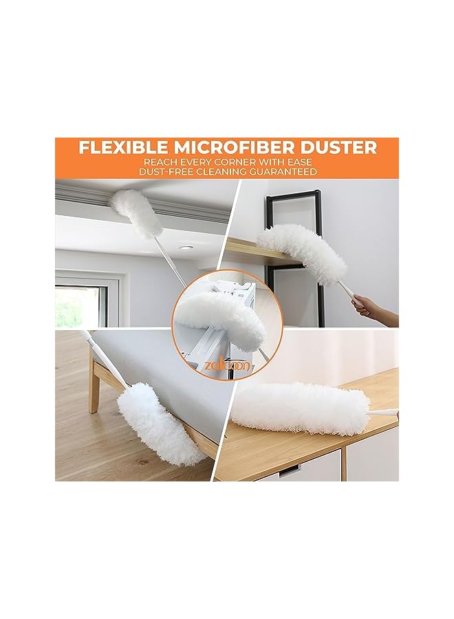 promass 7-in-1 Household Cleaning Set, Extendable Pole, Fiber Duster, Electrostatic Flat mop, Broom, Tile scrubber, Wiper/Scraper Broom, Window Cleaner 30 Dry and 20 Wet Disposable Sweeper Cloths - Image 4