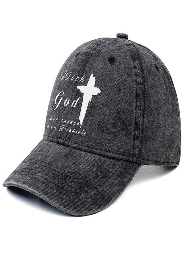 Negi with God All Things are Possible Christian Faith Baseball Cap Adjustable Christ Men Hats Black Denim Baseball Hat Dad Life Jesus Crosses Fitted Ball Cap Christian Gifts for Men Women - Image 2
