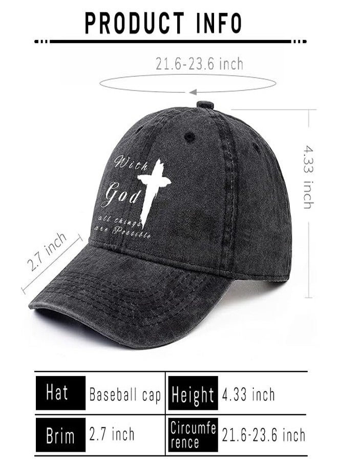 Negi with God All Things are Possible Christian Faith Baseball Cap Adjustable Christ Men Hats Black Denim Baseball Hat Dad Life Jesus Crosses Fitted Ball Cap Christian Gifts for Men Women - Image 4