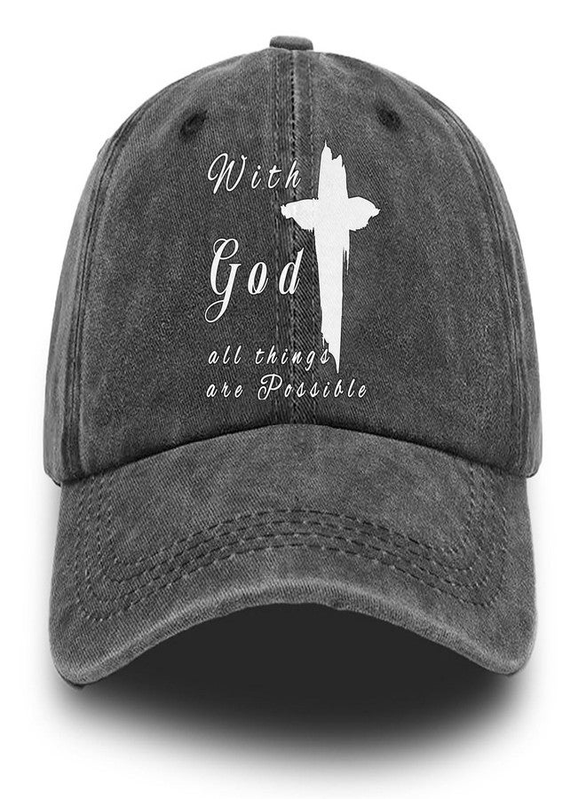 Negi with God All Things are Possible Christian Faith Baseball Cap Adjustable Christ Men Hats Black Denim Baseball Hat Dad Life Jesus Crosses Fitted Ball Cap Christian Gifts for Men Women - Image 1