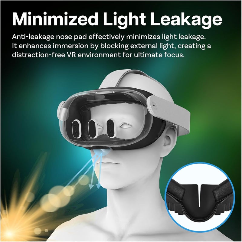 Mmobiel VR Face Interface for Oculus Quest 3 Goal by - Face Cover Pad for Quest 3 - Removable Face Interface Support - Accessory Set with Anti-Leak Nose Pad and PU Leather Case - Black - Image 4