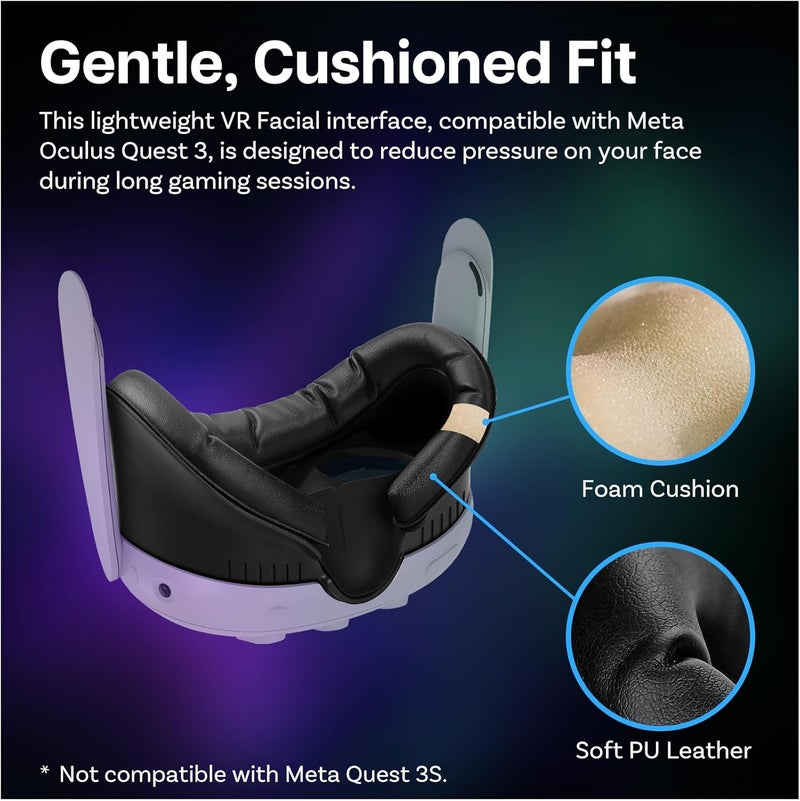 Mmobiel VR Face Interface for Oculus Quest 3 Goal by - Face Cover Pad for Quest 3 - Removable Face Interface Support - Accessory Set with Anti-Leak Nose Pad and PU Leather Case - Black - Image 3
