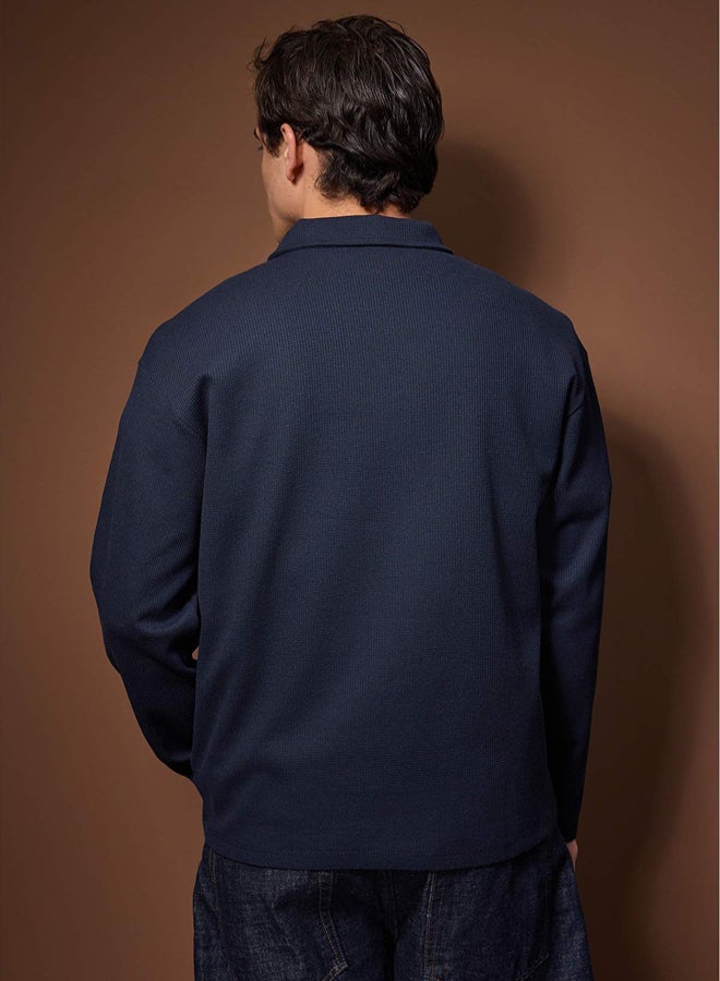 trendyol Navy Blue Oversize Polo Neck Plain Polo Neck TShirt/Sweatshirt - Image 4