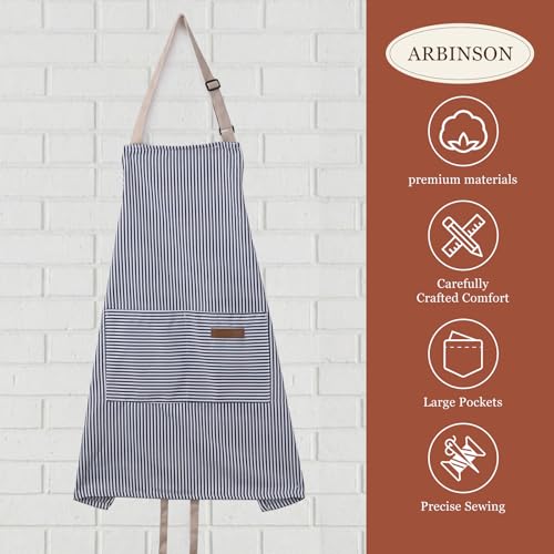 ARBINSON 2 Pack Cooking Aprons Adjustable Bib Apron for Women with 2 Pockets, Kitchen Restaurant Men Chefs Aprons (Pink/Blue Stripes) - Image 3