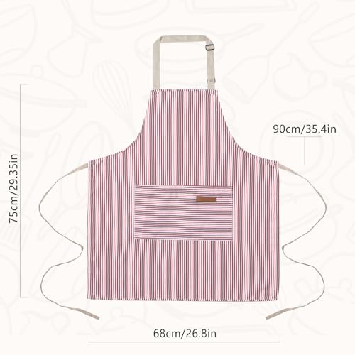 ARBINSON 2 Pack Cooking Aprons Adjustable Bib Apron for Women with 2 Pockets, Kitchen Restaurant Men Chefs Aprons (Pink/Blue Stripes) - Image 4