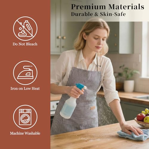 ARBINSON 2 Pack Cooking Aprons Adjustable Bib Apron for Women with 2 Pockets, Kitchen Restaurant Men Chefs Aprons (Pink/Blue Stripes) - Image 5