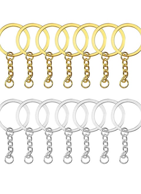 100 PCS Keyring Rings Split Key Ring with Chain and Jump Metal Open Round Kit for Keychain Art Crafts Golden and Silver