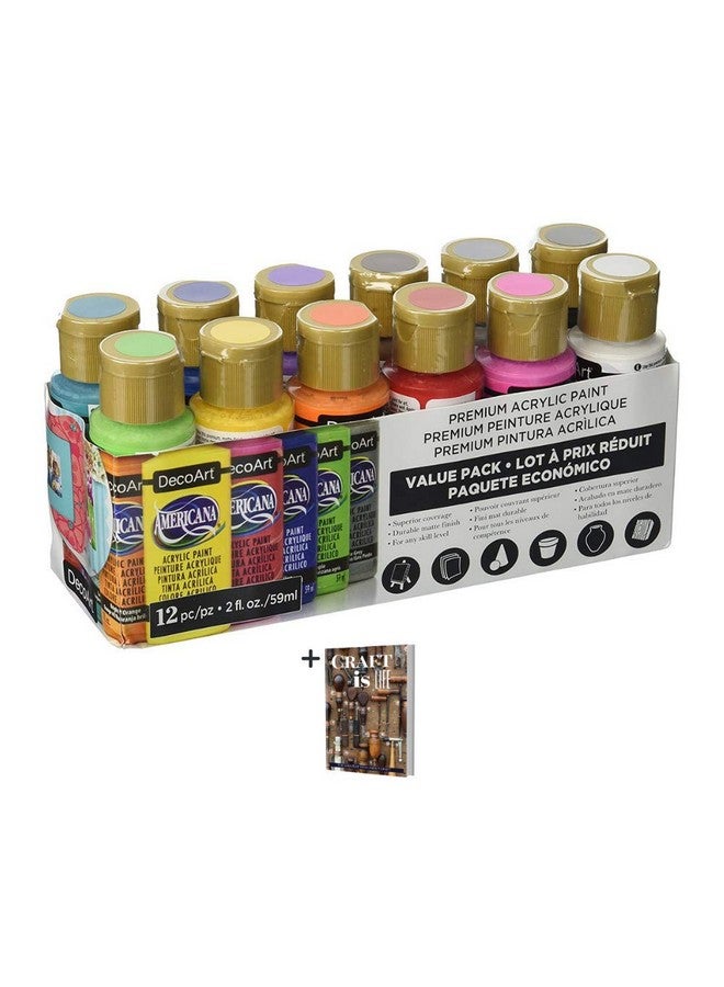 DecoArt Americana Acrylic Paint 12 Ct Basic Assorted Acrylic Paints Value Pack Medium Viscosity Water Based Multi Surface Acrylic Paint Set For Arts And Crafts Wall Art Model Kit Paint + Ebook - Image 1
