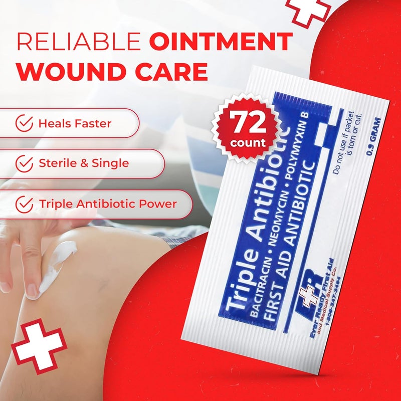 Ever Ready First Aid مرهم مضاد حيوي ثلاثي 9 جرام عبوات كريم إسعافات أولية للجروح والخدوش والحروق نيومايسين باكيتراسين بوليميكسين ب 72 عدداً - Image 2