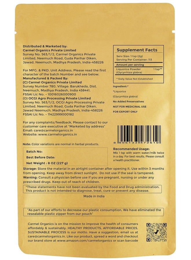 CARMEL ORGANICS CARMEL ORGANICS Licorice Root Powder - 8 Ounce | Herbal Supplement | Natural Sweetener and Digestive Aid | Non-GMO | No Added Preservatives & Additives  - Image 2
