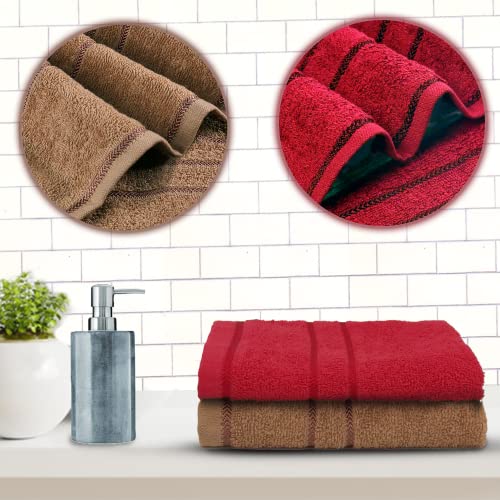 Sassoon Melrose 100% Cotton 2 Piece Hand Towel Set, 380 GSM - (Red & Brown) (40cmX60cm) - Highly Absorbent, Soft Material, Perfect for Daily Use - Image 1
