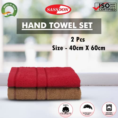 Sassoon Melrose 100% Cotton 2 Piece Hand Towel Set, 380 GSM - (Red & Brown) (40cmX60cm) - Highly Absorbent, Soft Material, Perfect for Daily Use - Image 3