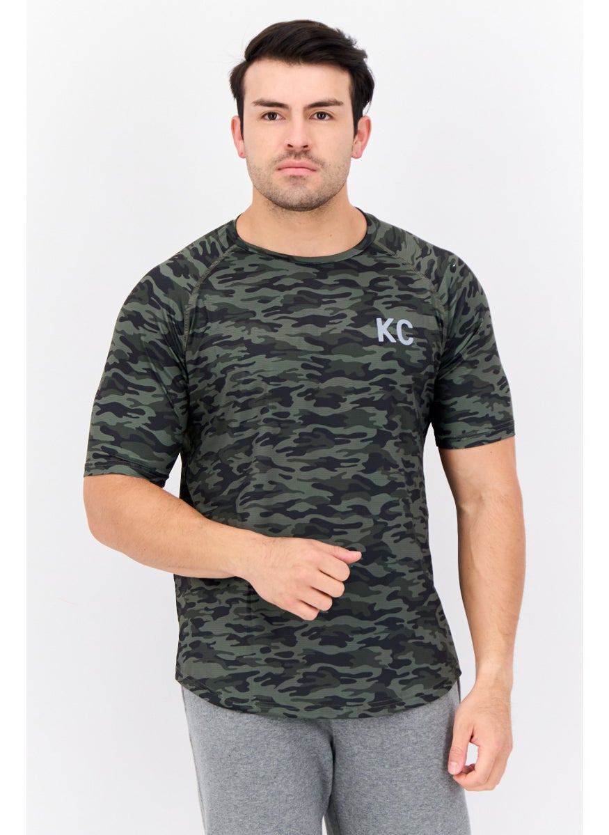 Kenneth Cole Men Crew Neck Short Sleeves Camouflage T-shirt, Olive  - Image 1