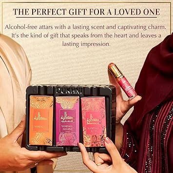 DUKHNI Sandalwood Attar Oil Set by Dukhni Arabian sandalwood perfume oils 3 assorted scents x 6ml Alcohol free Vegan Sandalia Collection Set for Gifting Chandan Prayer Oils Islamic Fragrances - Image 5