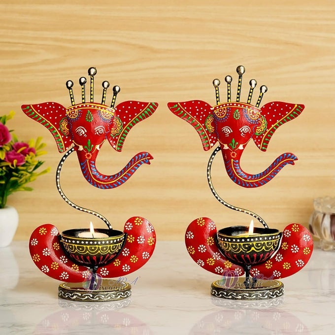 IRON TEALIGHT HOLDERDECORATIVEFESTIVAL GIFTSDIWALI GIFTS GIFTS PACK OF 2 RED SET OF 2