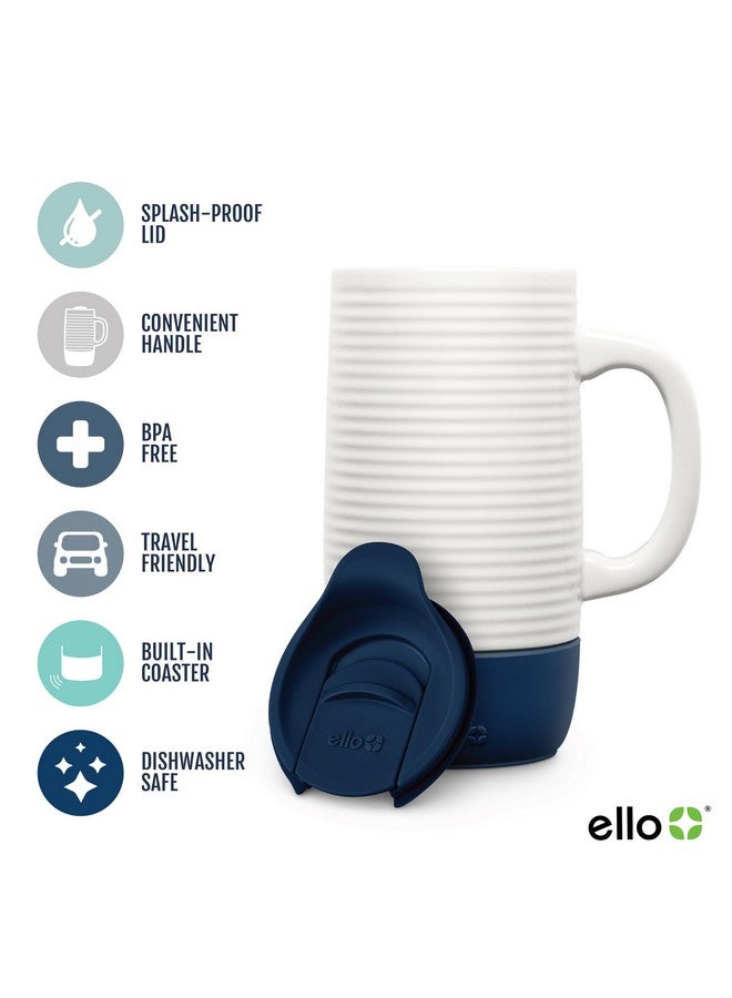 إلو كوب سفر سيراميك من إيلو جين، سعة 18 أونصة، بمقبض، وغطاء منزلق مقاوم للرذاذ، وقاعدة أكواب مدمجة، مثالي للقهوة والشاي، خالٍ من مادة BPA، وآمن للاستخدام في غسالة الأطباق، هدية مثالية له أو لها في العطلات، منتصف الليل - Image 1