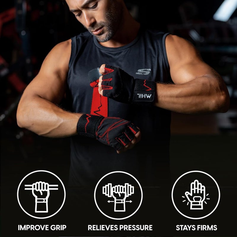 MhIL Workout Gloves for Men â€“ Comfortable Gym Gloves for Men with Enhanced Grip for Safety and Hand Protection â€“ Weight Lifting Protection with Wrist Wraps Support for Performance Boost and Style - Image 2