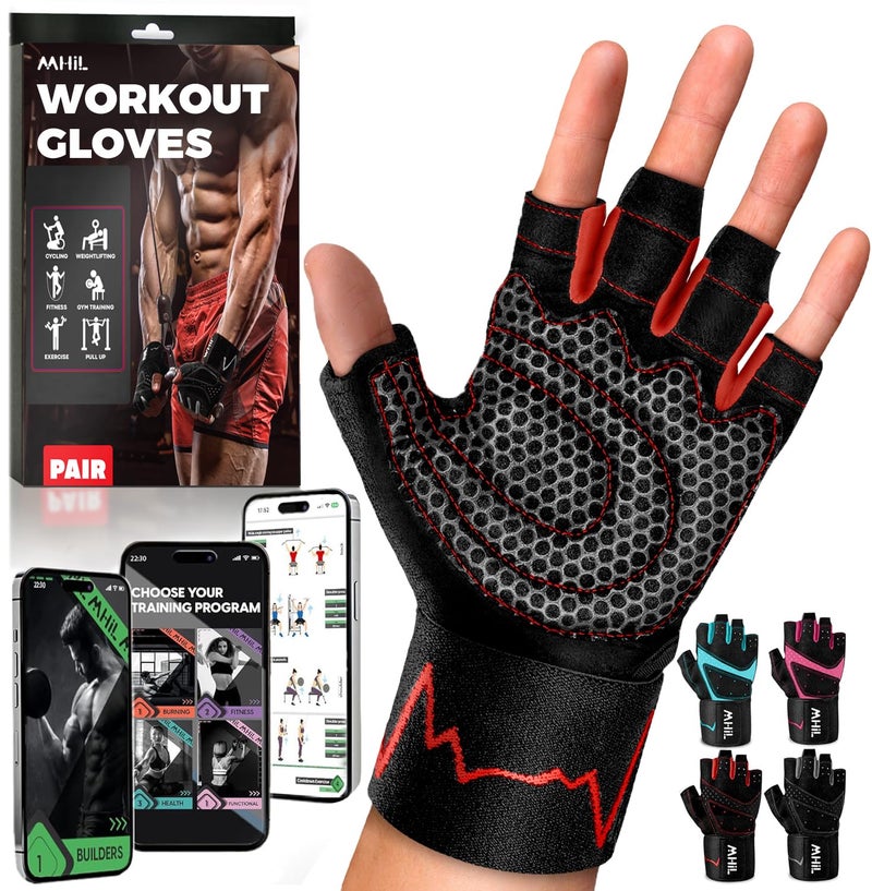 MhIL Workout Gloves for Men â€“ Comfortable Gym Gloves for Men with Enhanced Grip for Safety and Hand Protection â€“ Weight Lifting Protection with Wrist Wraps Support for Performance Boost and Style - Image 1