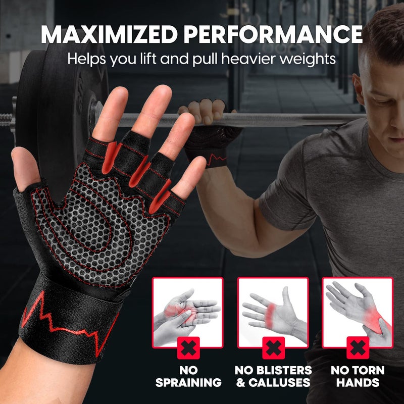 MhIL Workout Gloves for Men â€“ Comfortable Gym Gloves for Men with Enhanced Grip for Safety and Hand Protection â€“ Weight Lifting Protection with Wrist Wraps Support for Performance Boost and Style - Image 3
