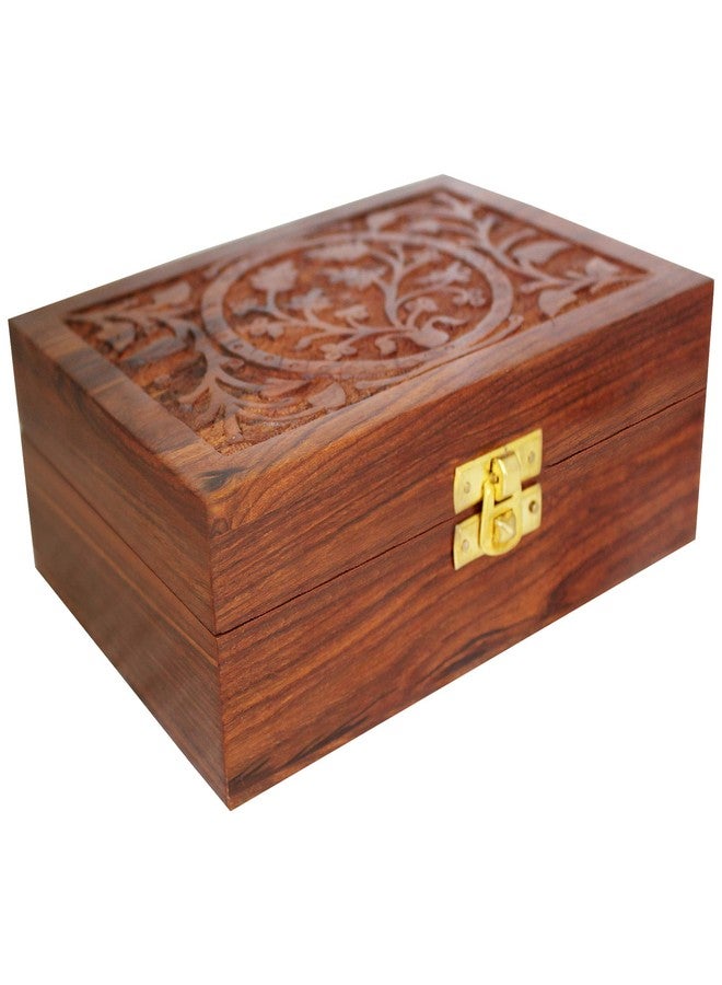 ات او اس 365 صندوق مجوهرات خشبي مصنوع يدويًا من ITOS365 للنساء، منظم مجوهرات منحوت يدويًا بنقوش دقيقة، هدية مثالية، 7 بوصات - Image 1