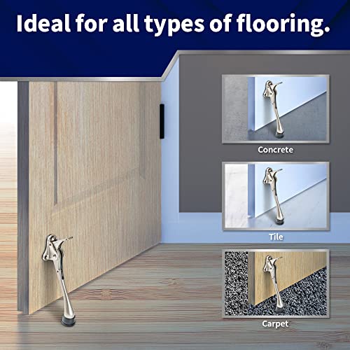 HOME&I 6" Heavy Duty Kick Down Door Stopper, Hands-Free Adjustable Pedal Door Holder with Rubber Foot for Commercial & Home Doors (Satin Nickel, 6 Inch x 2 Pack) - Image 4