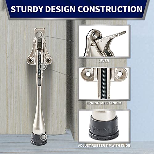 HOME&I 6" Heavy Duty Kick Down Door Stopper, Hands-Free Adjustable Pedal Door Holder with Rubber Foot for Commercial & Home Doors (Satin Nickel, 6 Inch x 2 Pack) - Image 3
