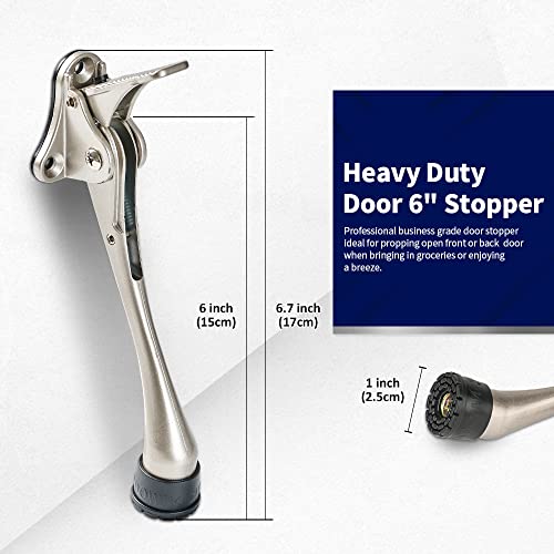 HOME&I 6" Heavy Duty Kick Down Door Stopper, Hands-Free Adjustable Pedal Door Holder with Rubber Foot for Commercial & Home Doors (Satin Nickel, 6 Inch x 2 Pack) - Image 5