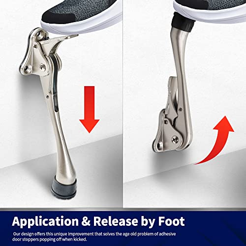 HOME&I 6" Heavy Duty Kick Down Door Stopper, Hands-Free Adjustable Pedal Door Holder with Rubber Foot for Commercial & Home Doors (Satin Nickel, 6 Inch x 2 Pack) - Image 2