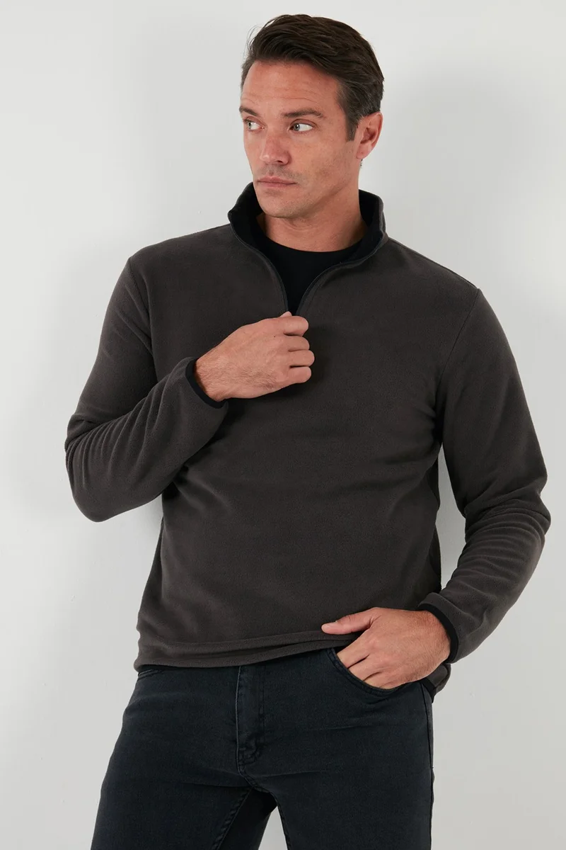 Buratti Slim Fit Half Zipper Stand Collar Polar Fleece Men's Polar 5906003