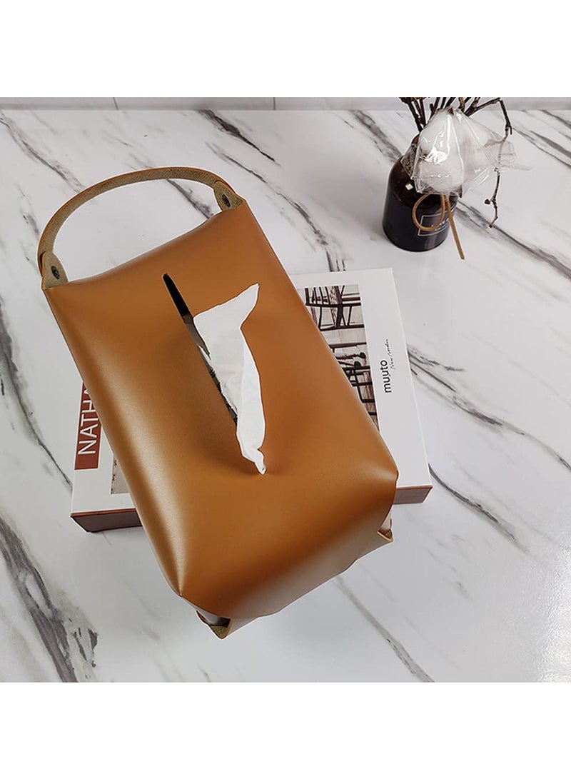 SYOSI Tissue Box, Leather Hanging Decorative Organizer Rectangular Tissue Holder for Bathroom Kitchen Home - Image 2
