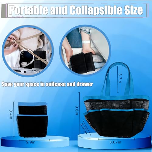 Attmu Portable Shower Caddy with 8 Mesh Storage Pockets, Quick Dry Shower Tote Bag Oxford Hanging Toiletry and Bath Organizer for Shampoo, Conditioner, Soap and Other Bathroom Accessories, Blue - Image 4