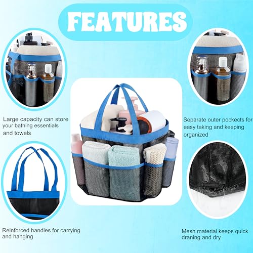 Attmu Portable Shower Caddy with 8 Mesh Storage Pockets, Quick Dry Shower Tote Bag Oxford Hanging Toiletry and Bath Organizer for Shampoo, Conditioner, Soap and Other Bathroom Accessories, Blue - Image 3