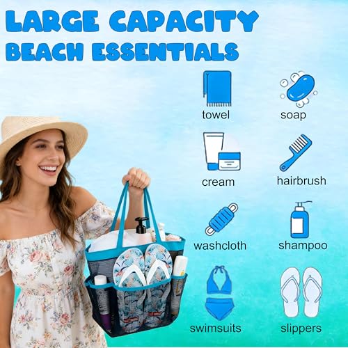 Attmu Portable Shower Caddy with 8 Mesh Storage Pockets, Quick Dry Shower Tote Bag Oxford Hanging Toiletry and Bath Organizer for Shampoo, Conditioner, Soap and Other Bathroom Accessories, Blue - Image 2