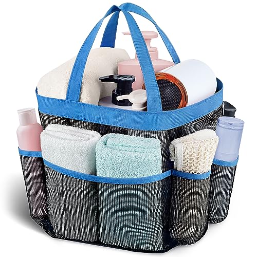 Attmu Portable Shower Caddy with 8 Mesh Storage Pockets, Quick Dry Shower Tote Bag Oxford Hanging Toiletry and Bath Organizer for Shampoo, Conditioner, Soap and Other Bathroom Accessories, Blue - Image 1