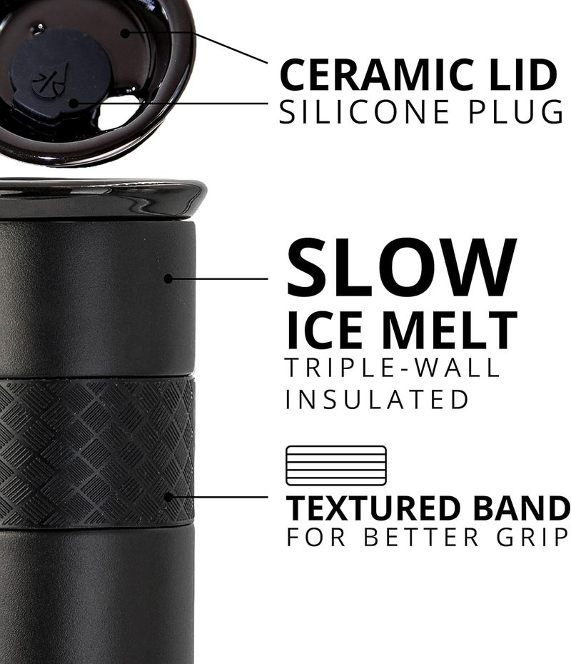 Elemental Artisan Insulated Tumbler, Triple Wall Coffee Travel Tumbler, Reusable Stainless Steel Coffee Tumbler with Ceramic Lid, Thermal Coffee Cup for Hot (6 Hrs) & Cold (18 Hrs) 16oz - Matte Black - Image 2